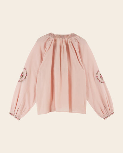 Blouse brodée ethnique rose