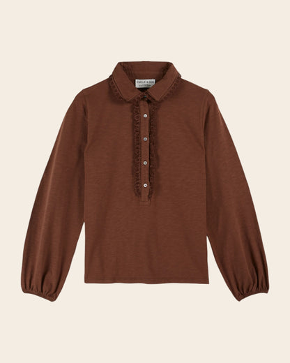 T-shirt - Broderie anglaise coton bio marron
