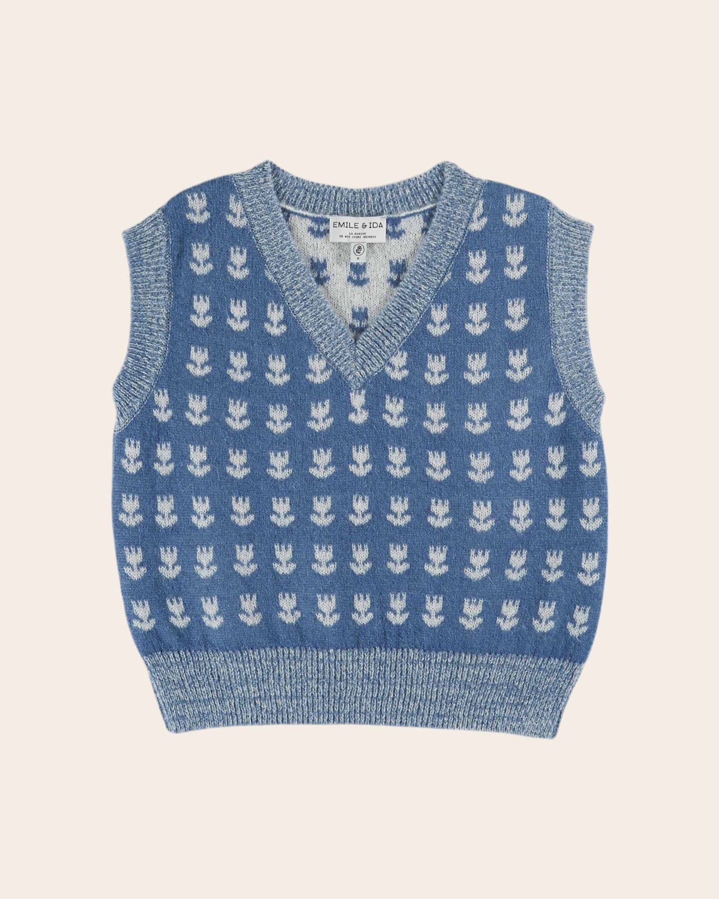 Pull - Sans manches tulipes bleu