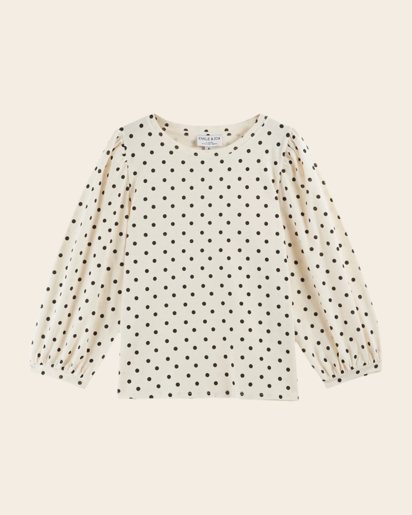 T-shirt - Manches longues coton bio écru pois noir