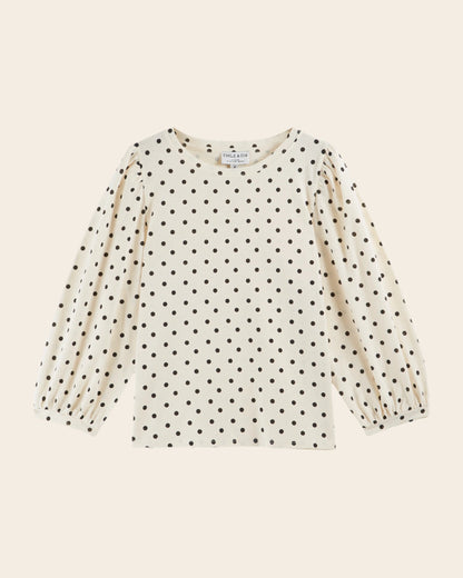 T-shirt - Manches longues coton bio écru pois noir