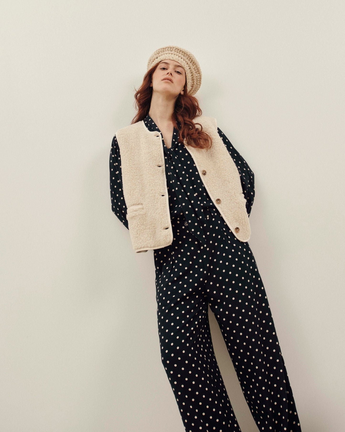 Blouse - Col V pois noir