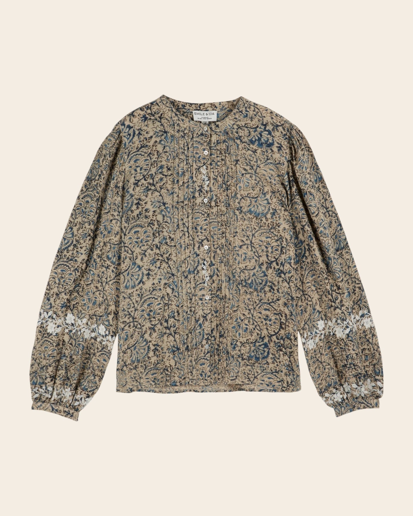 Blouse plissée block print beige