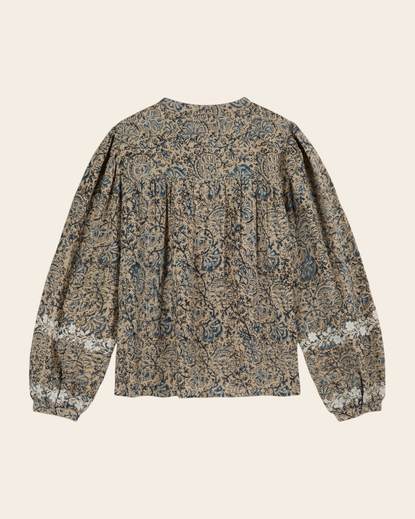 Blouse plissée block print beige