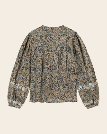 Blouse plissée block print beige