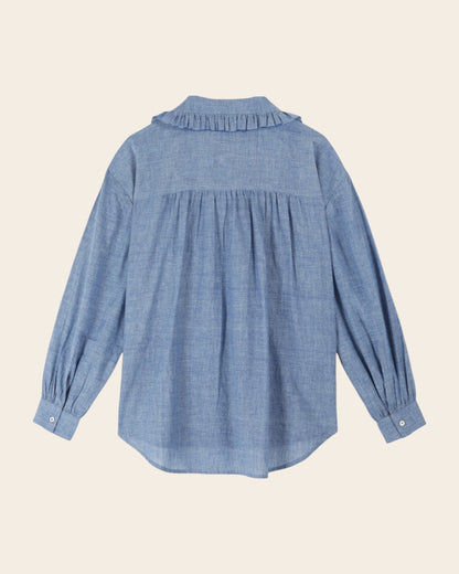 Blouse - Volanté chambray bleu chiné