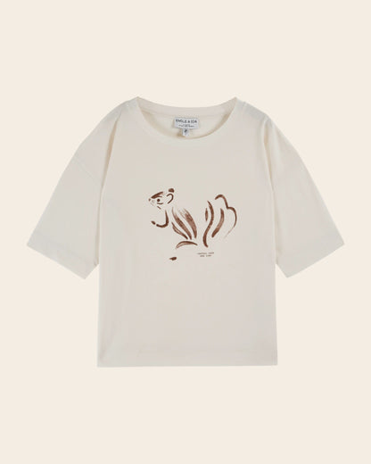 T-shirt écureuil coton bio crème