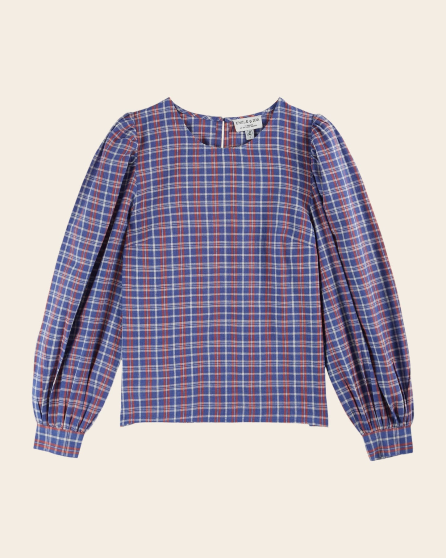 Blouse - Khadi à carreaux bleu et rouge