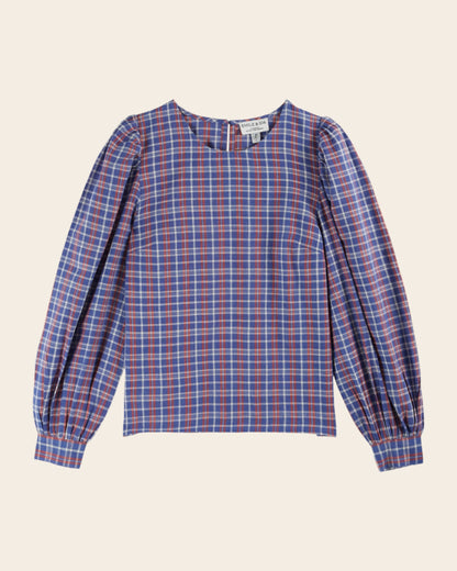Blouse - Khadi à carreaux bleu et rouge
