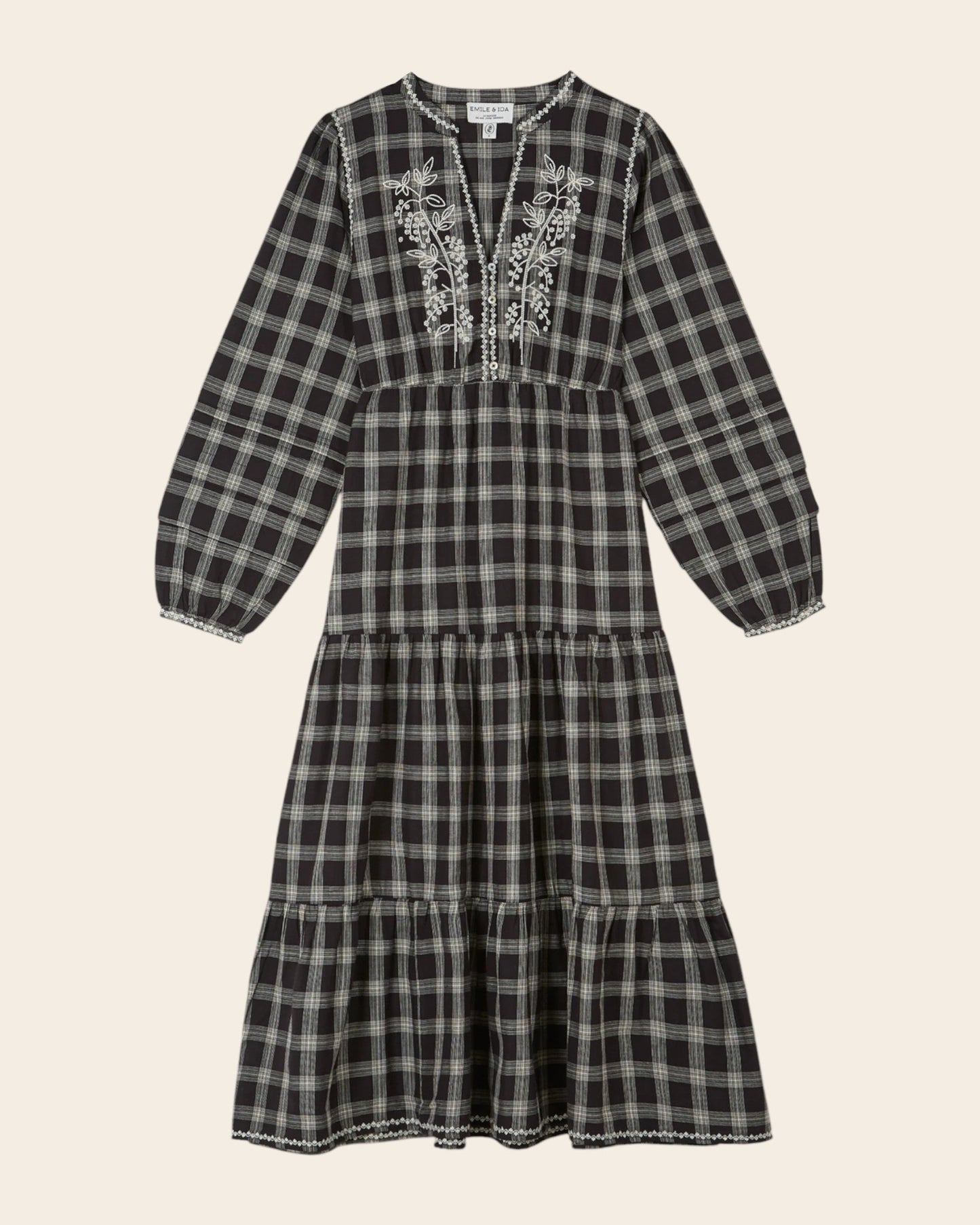 Robe longue - Brodé à carreaux noir