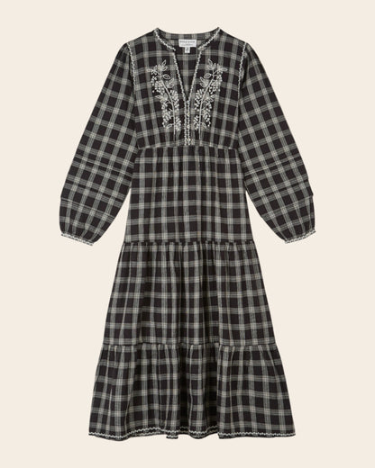 Robe longue - Brodé à carreaux noir