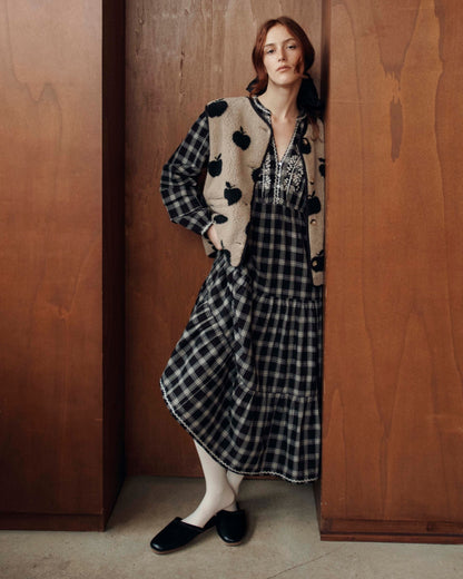 Robe longue - Brodé à carreaux noir