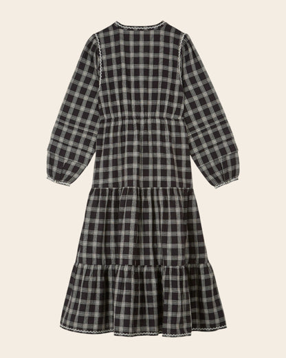 Robe longue - Brodé à carreaux noir
