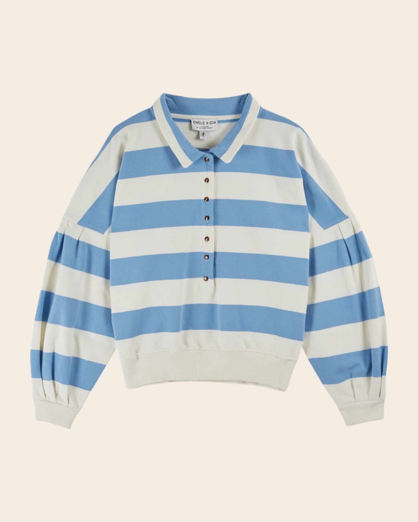 Sweat - Boutonné à rayures coton bio écru
