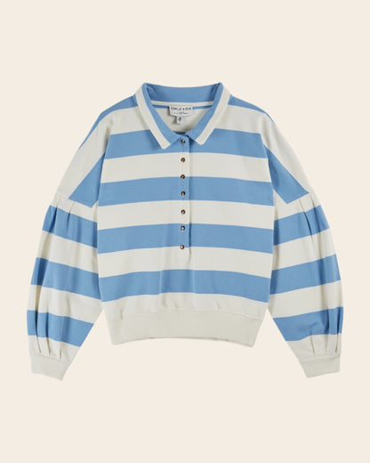 Sweat - Boutonné à rayures coton bio écru
