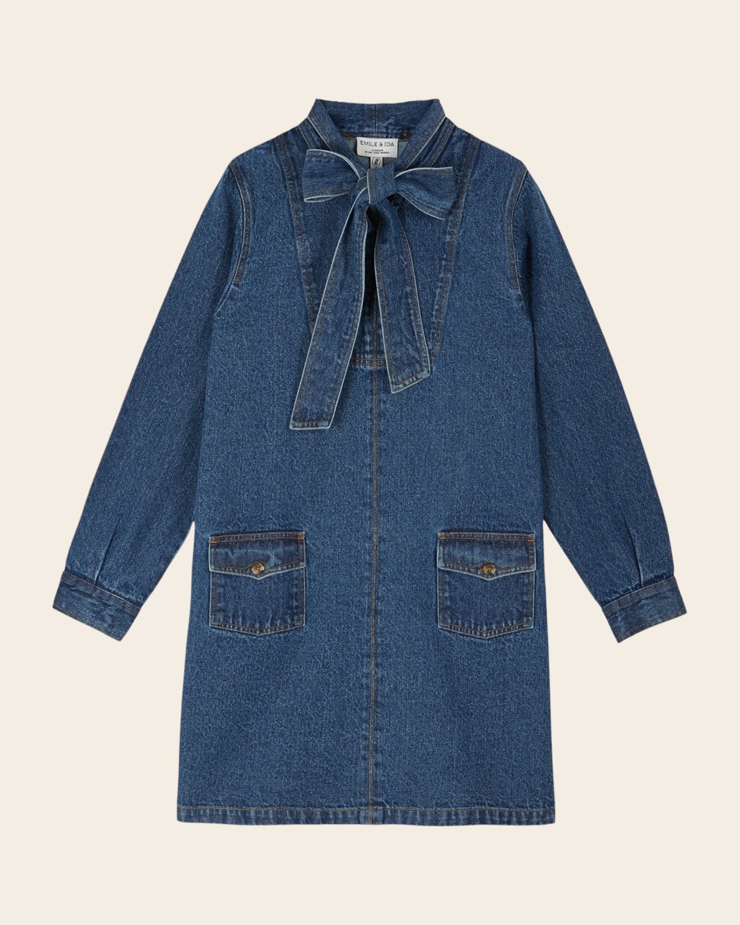 Robe - Col lavalière denim