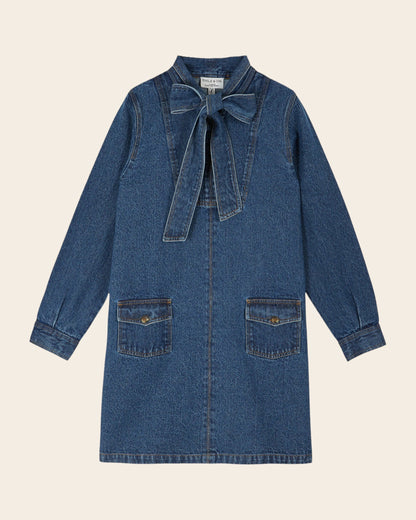 Robe - Col lavalière denim