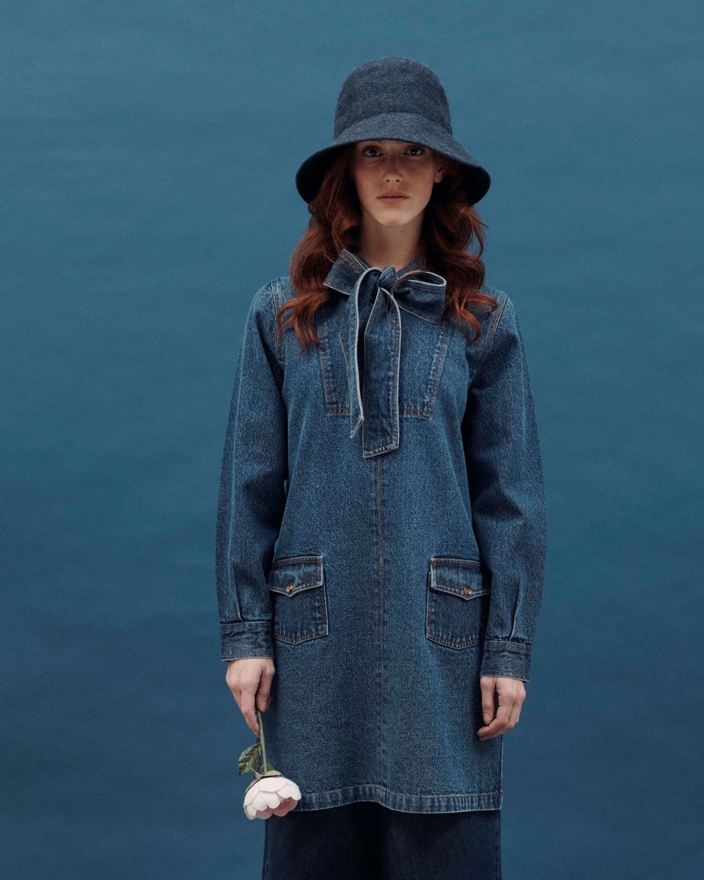 Robe - Col lavalière denim