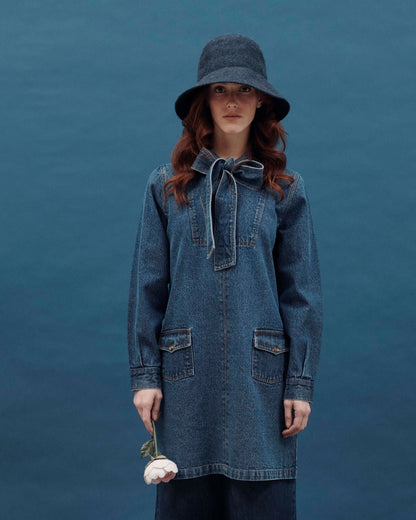 Robe - Col lavalière denim