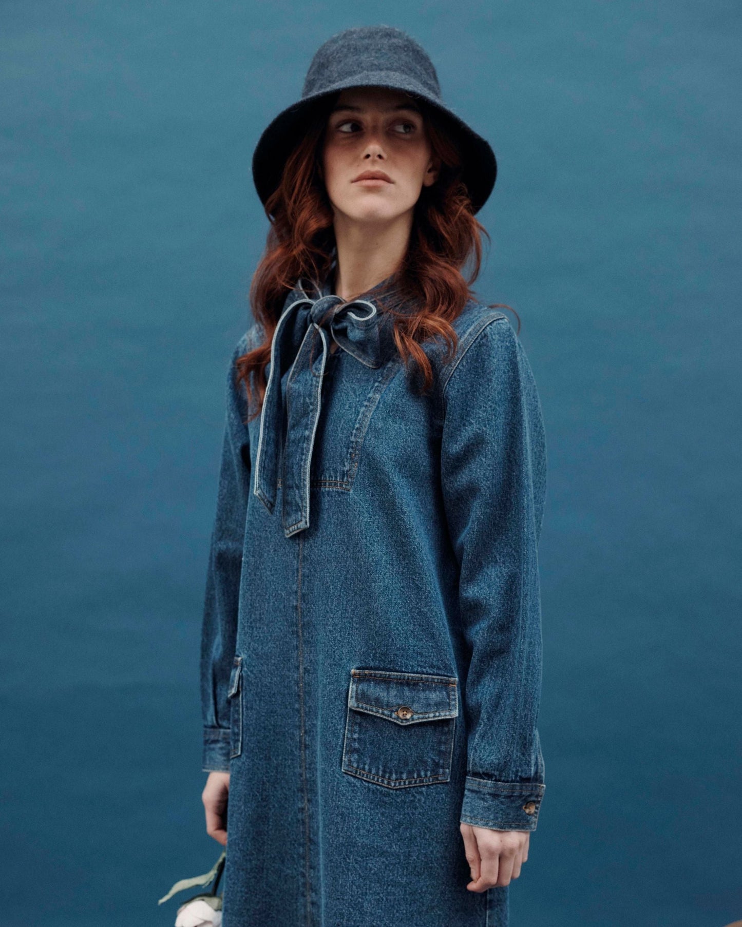 Robe - Col lavalière denim