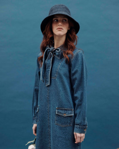 Robe - Col lavalière denim
