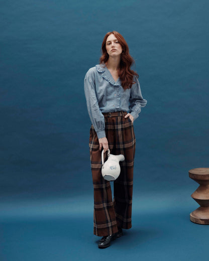 Pantalon - Large à carreaux marron