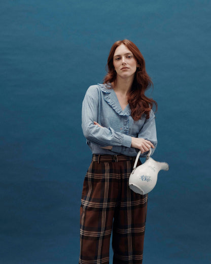 Pantalon - Large à carreaux marron
