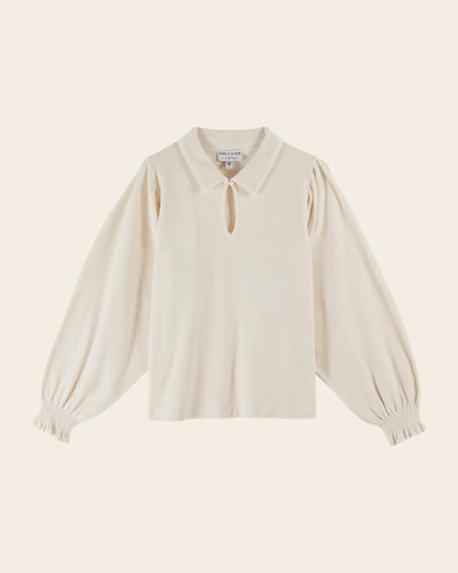 Sweat à col velours coton bio crème
