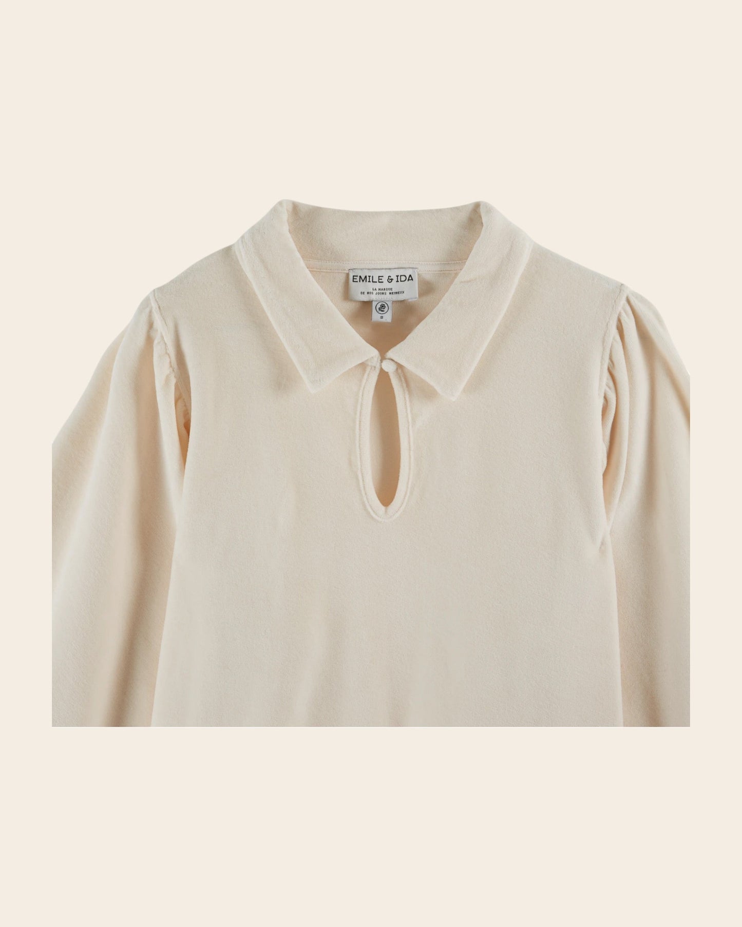 Sweat à col velours coton bio crème