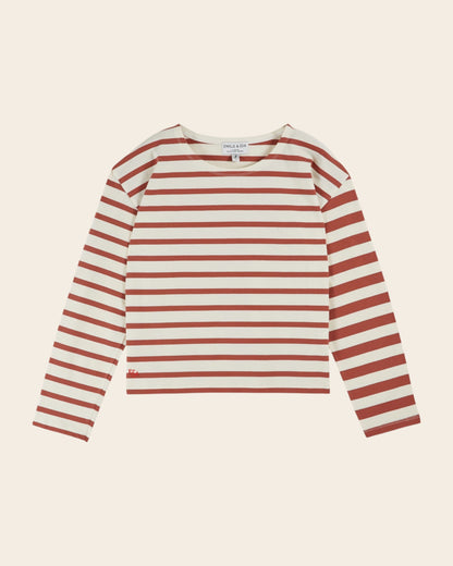 T-shirt - Marinière coton bio écru et brique