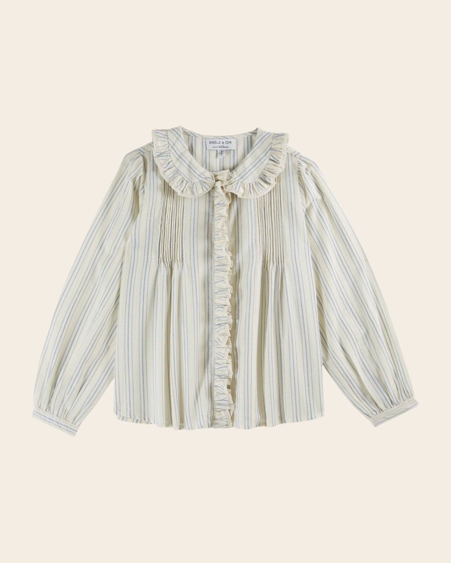 Blouse - Volanté à rayures écru