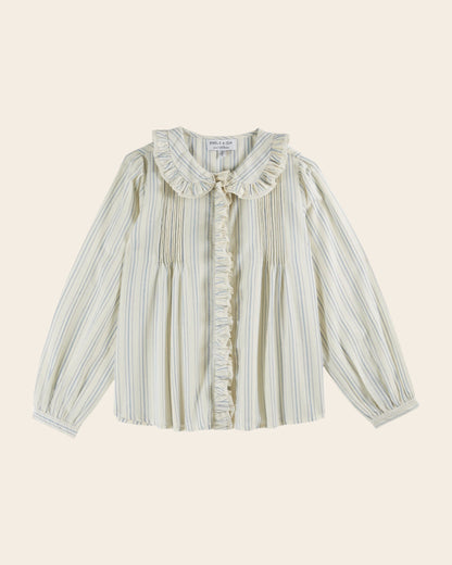Blouse - Volanté à rayures écru