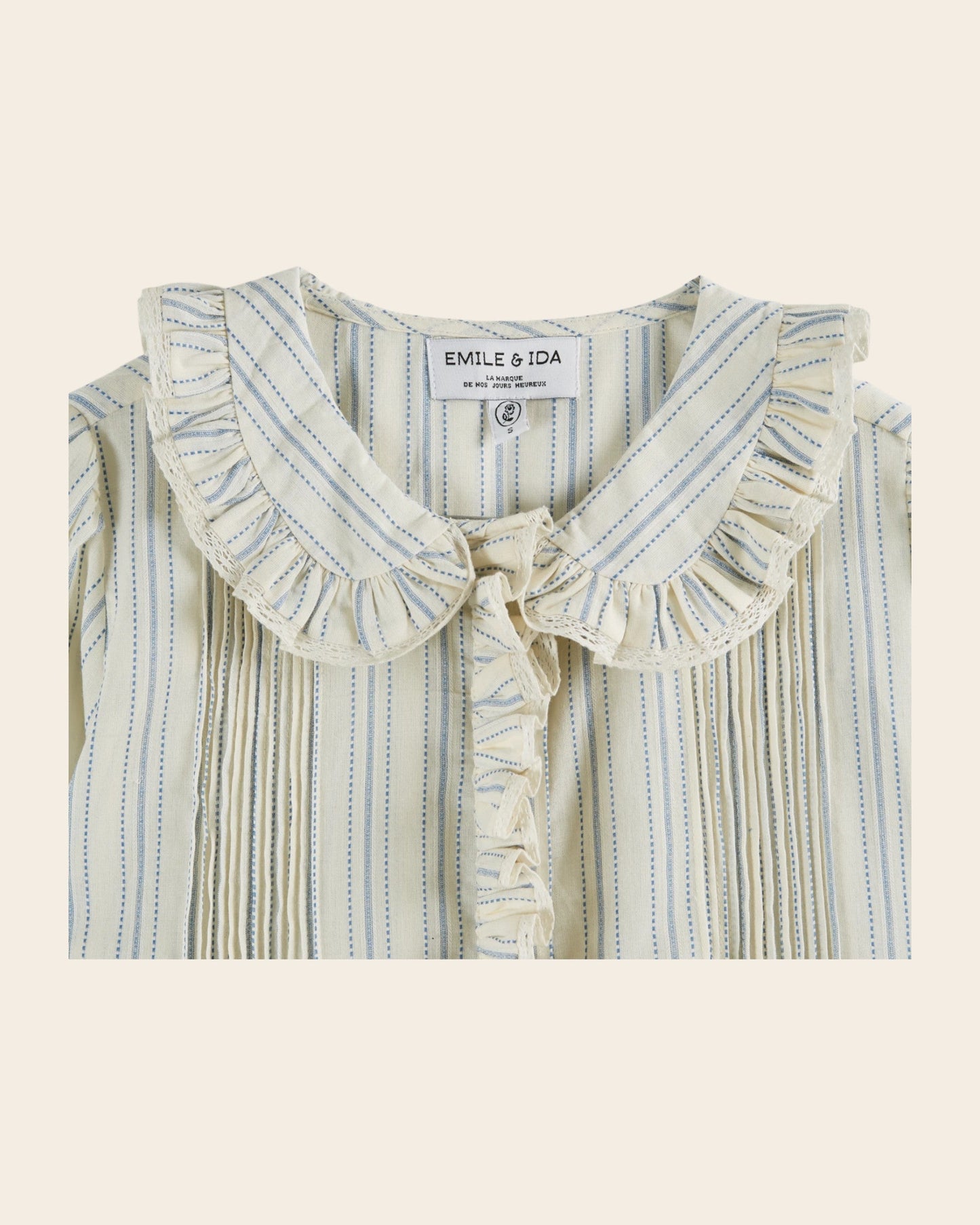 Blouse - Volanté à rayures écru