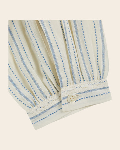Blouse - Volanté à rayures écru