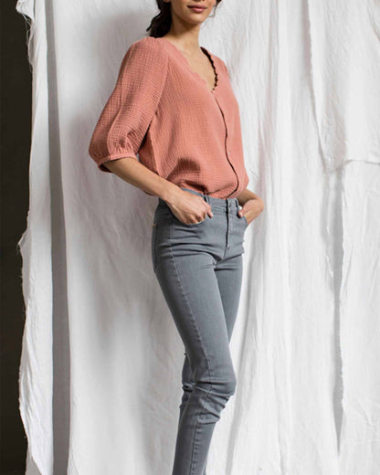 Blouse boutonné terre