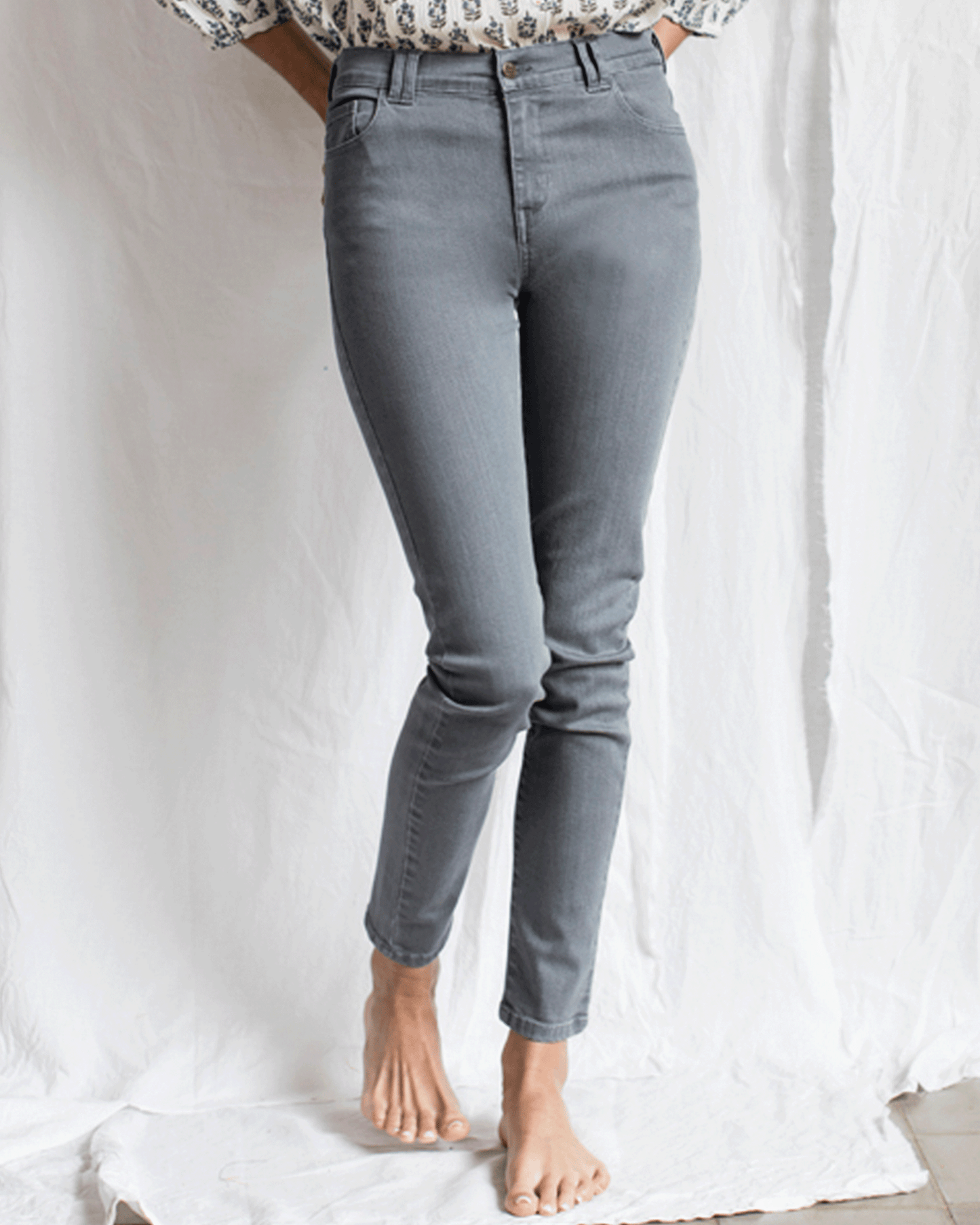 Pantalon slim denim stretch gris