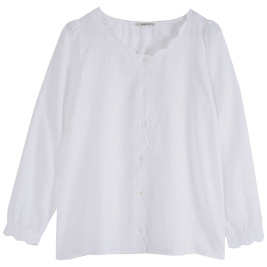 Blouse à encolure festonnée écru