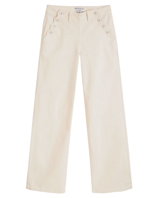 Pantalon à pont denim stretch écru