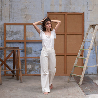 Pantalon à pont denim stretch écru