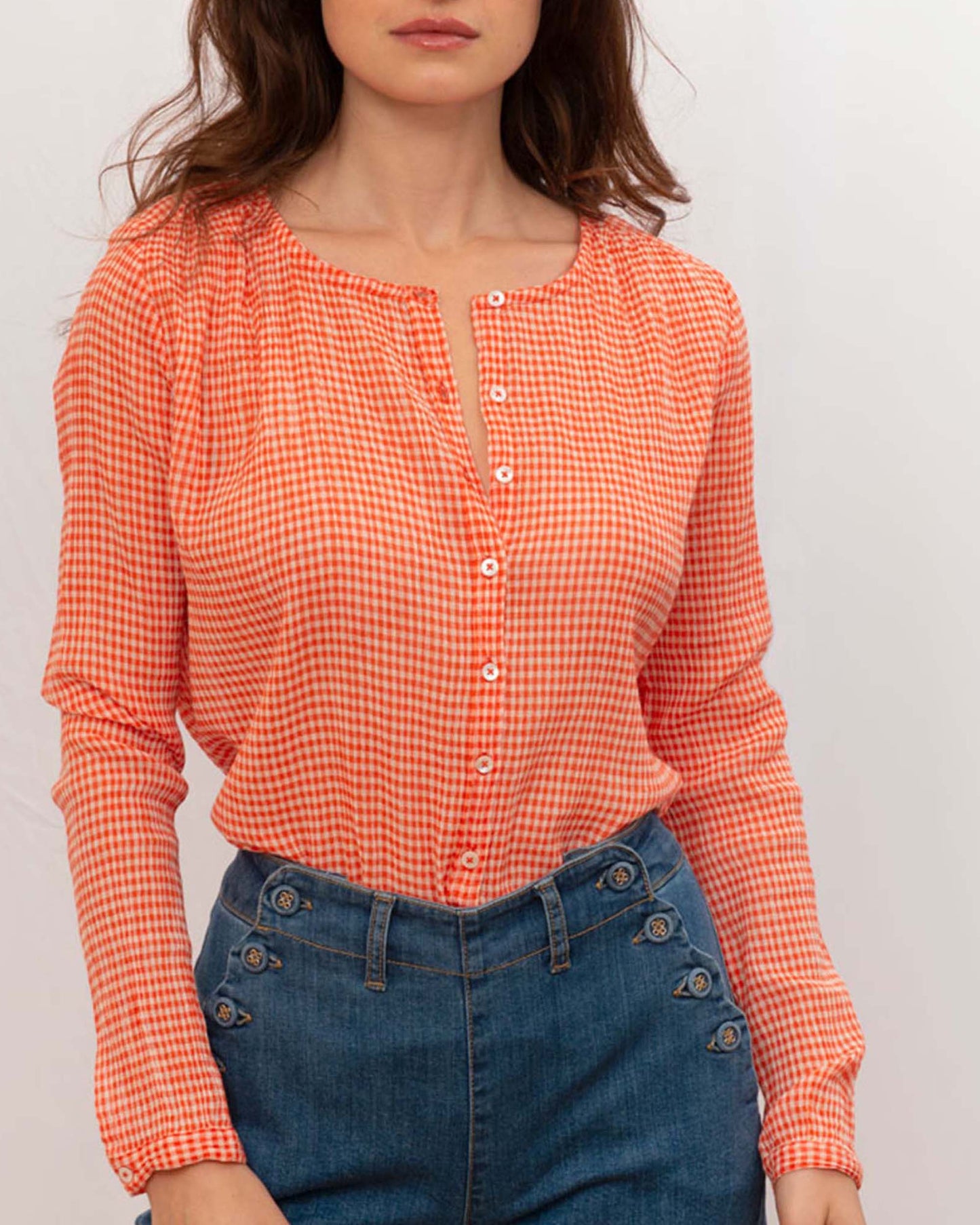 Blouse voile de coton créponné vichy rouge