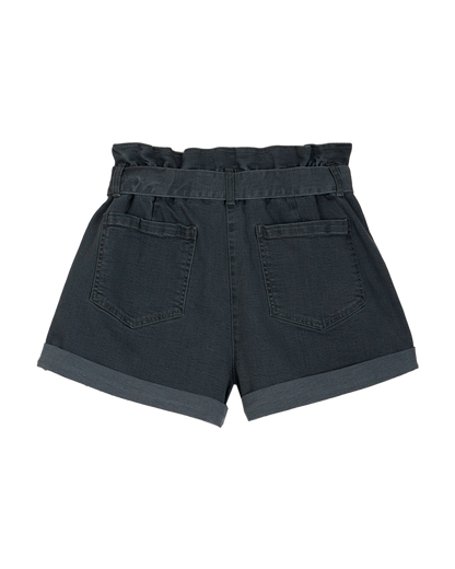 Short ceinturé en denim stretch gris