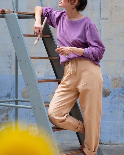 Pantalon coupe relaxed lin viscose beige
