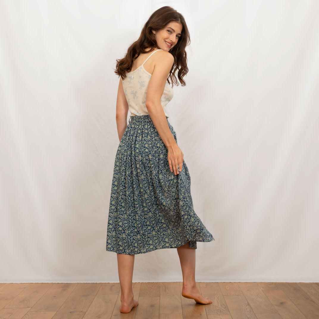 Jupe viscose créponnée bleu
