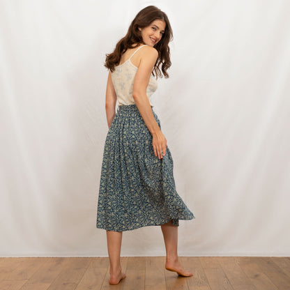 Jupe viscose créponnée bleu
