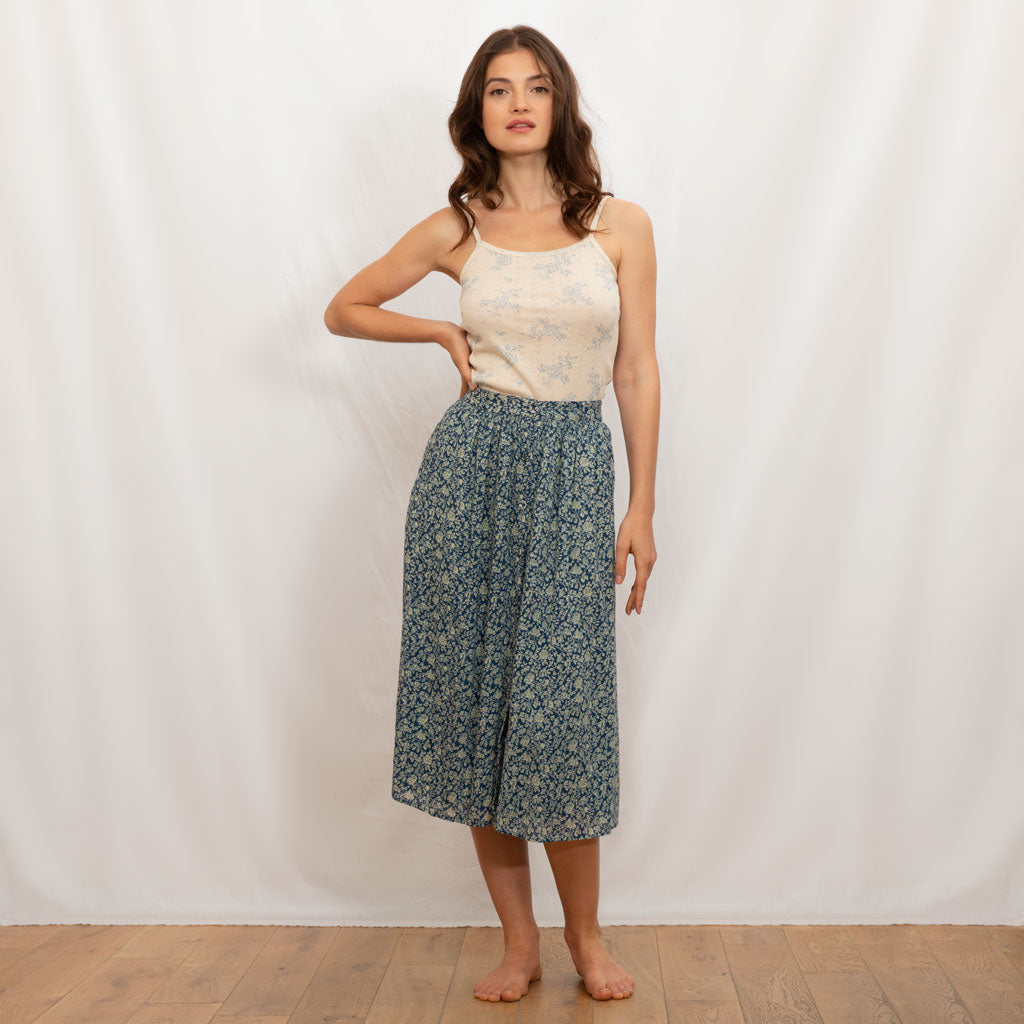 Jupe viscose créponnée bleu