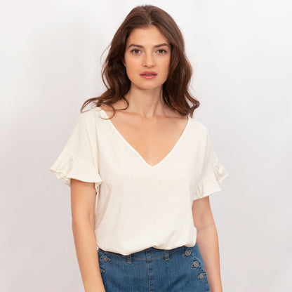 Tee-shirt volants jersey de coton biologique écru