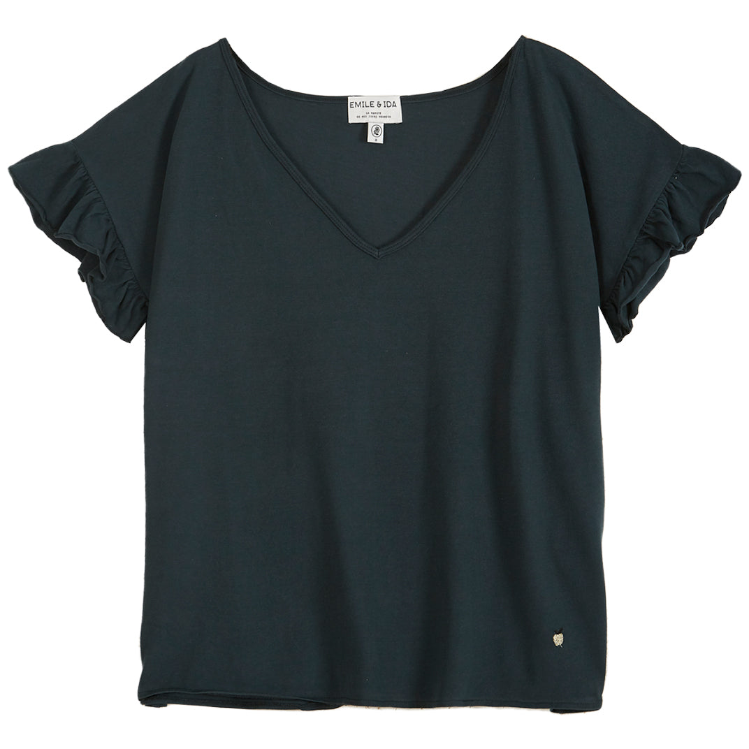 Tee-shirt volants jersey de coton biologique bitume
