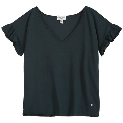 Tee-shirt volants jersey de coton biologique bitume