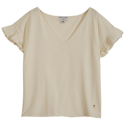 Tee-shirt volants jersey de coton biologique écru