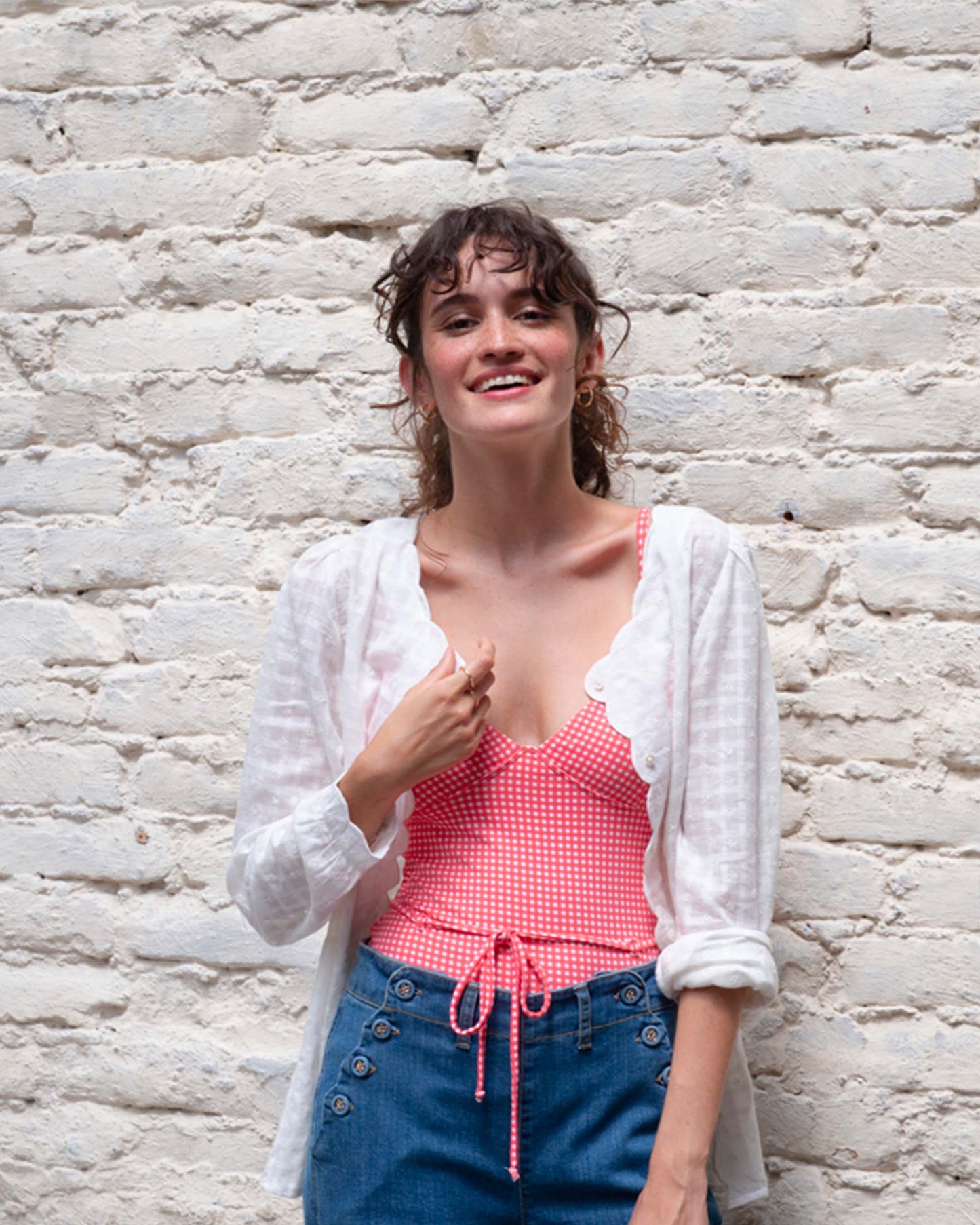 Blouse coton tramé écru et broderie anglaise